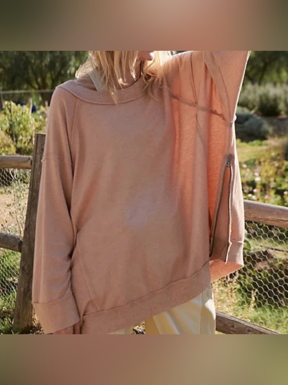 FP MOVEMENT Dusty Pink Sun Seeker Sweat Side Zipper Oversized Sweater Small